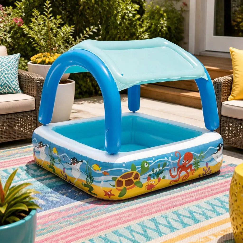 Kids Inflatable Swimming Pool 140x140x114cm Canopy Play Pools Outdoor Garden