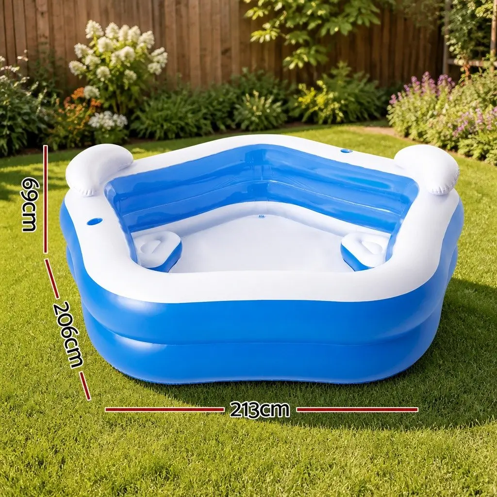 Kids Inflatable Above Ground Pool with Cup Holders Seat Cushions Headrests