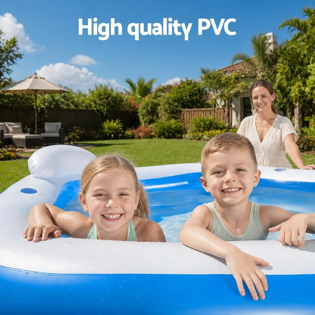 Kids Inflatable Above Ground Pool with Cup Holders Seat Cushions Headrests