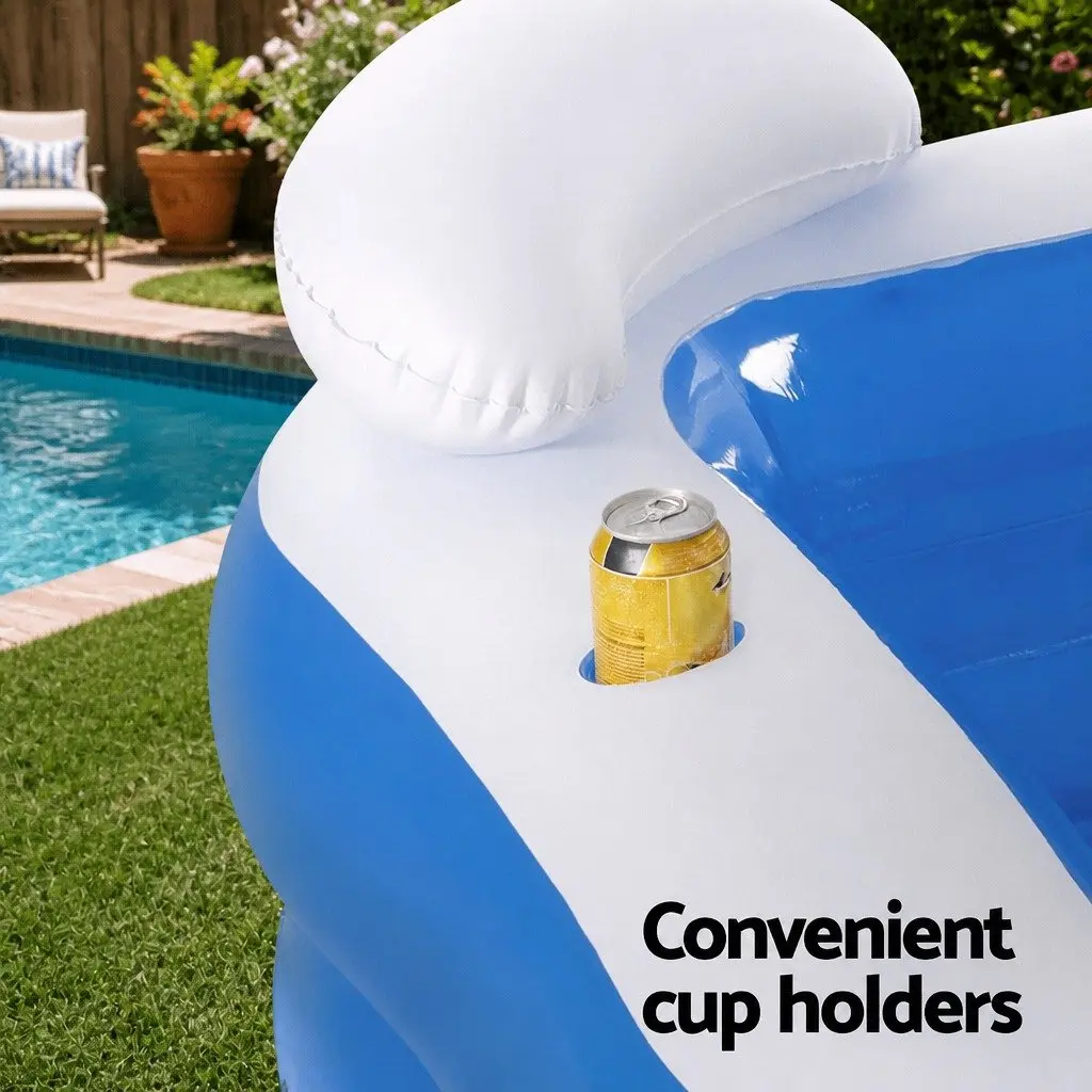Kids Inflatable Above Ground Pool with Cup Holders Seat Cushions Headrests