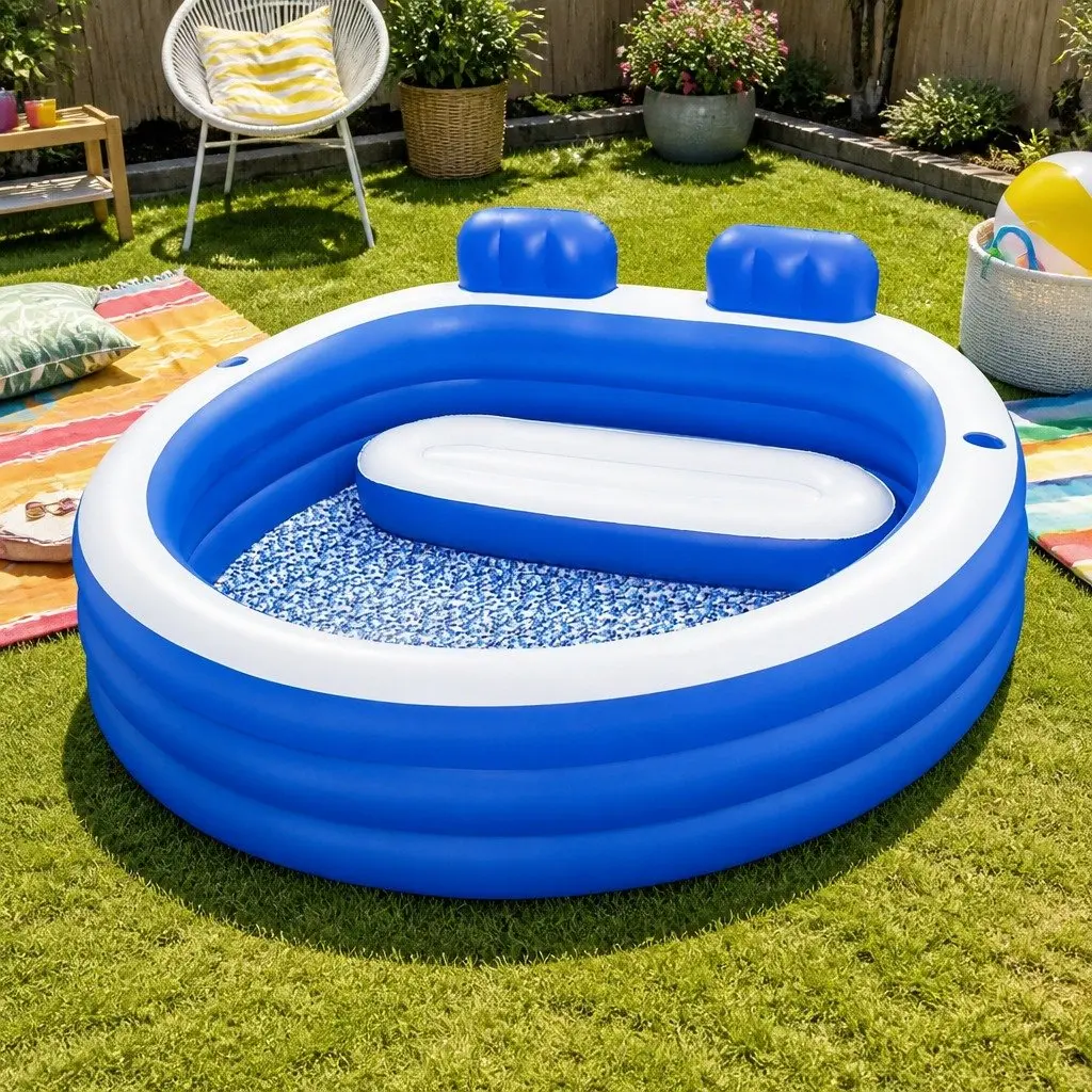 Kids Inflatable Above Ground Pool Backyard Swimming Bench Seat Cup Holders