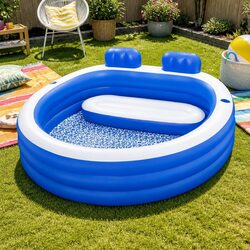 Kids Inflatable Above Ground Pool Backyard Swimming Bench Seat Cup Holders