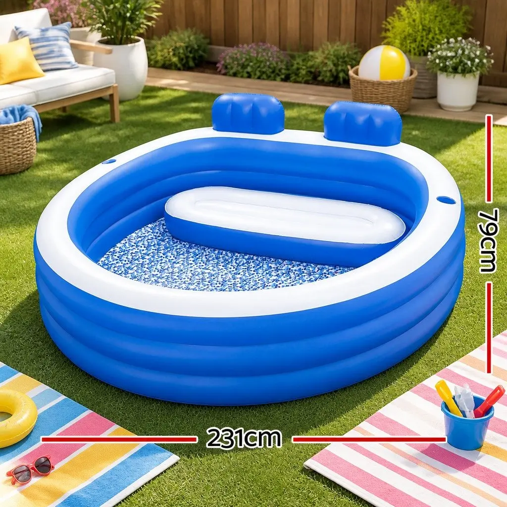 Kids Inflatable Above Ground Pool Backyard Swimming Bench Seat Cup Holders