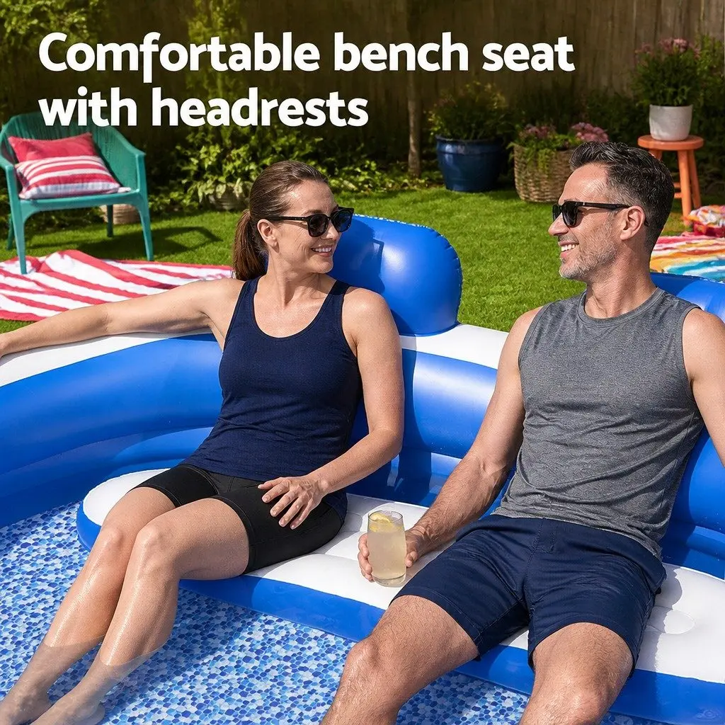 Kids Inflatable Above Ground Pool Backyard Swimming Bench Seat Cup Holders