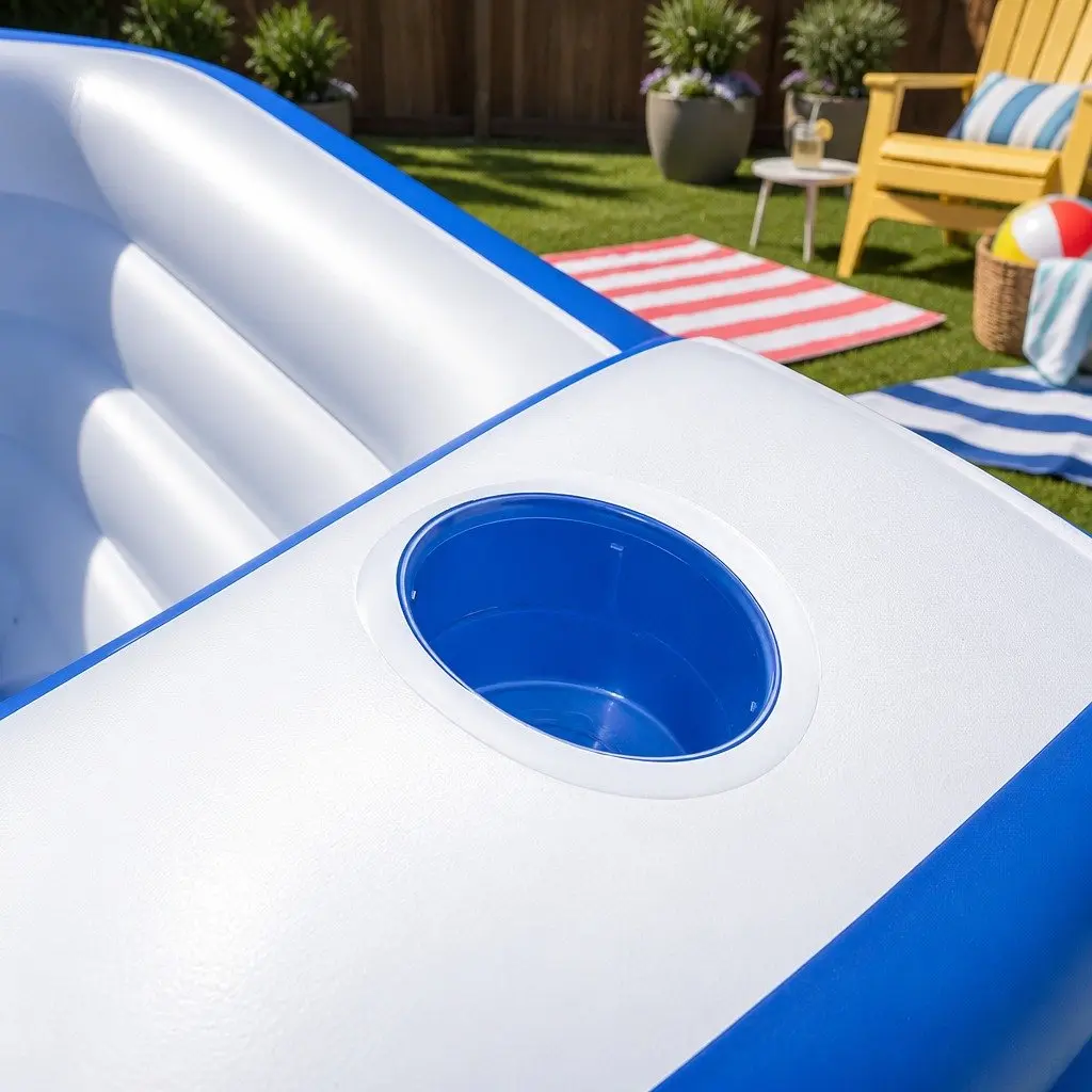 Kids Inflatable Above Ground Pool Backyard Swimming Bench Seat Cup Holders