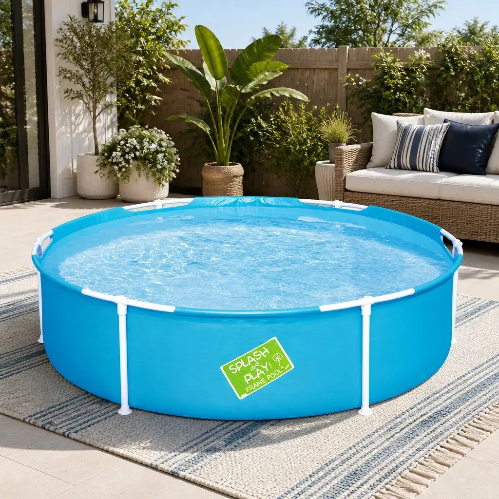 Kids Round Swimming Pool 152cm Above Ground Steel Frame 580L Outdoor Garden