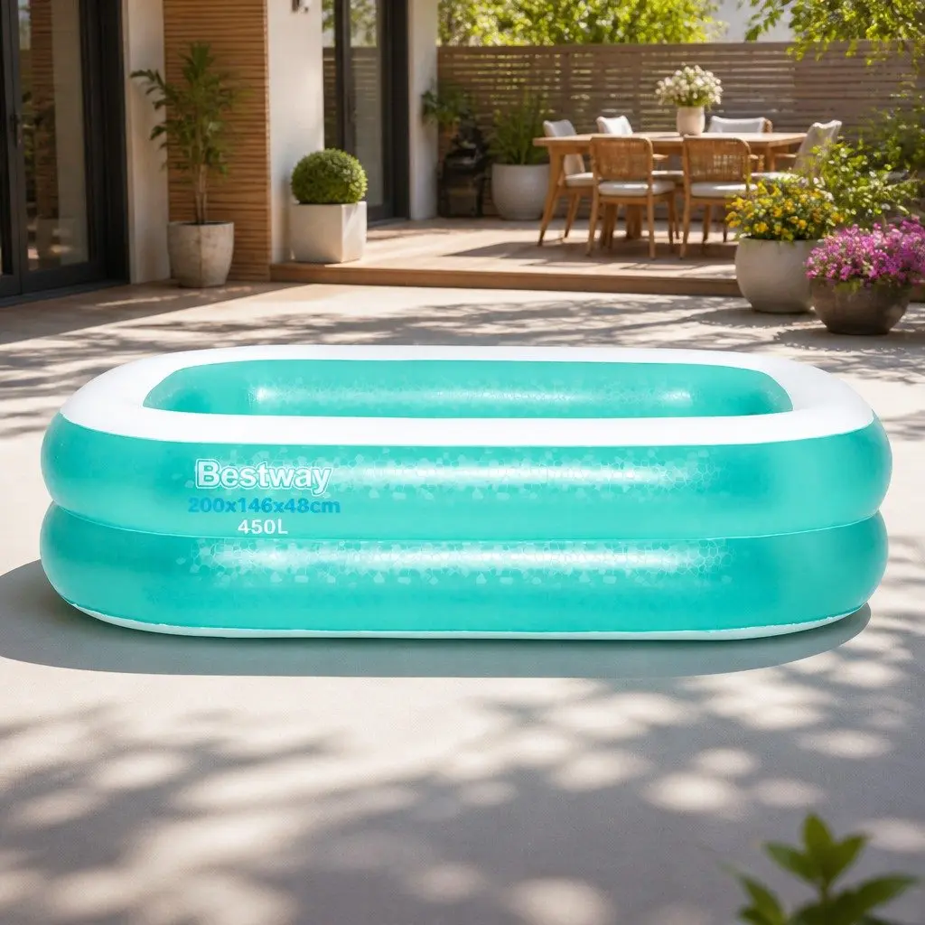 Inflatable Swimming Pool Rectangular 200x146x48cm Textured Blue for Kids and Family