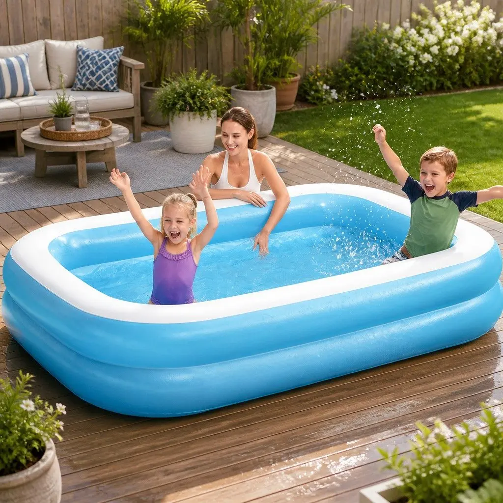 Inflatable Kids Above Ground Swimming Pool 262x175x51cm Garden Outdoor Water Fun