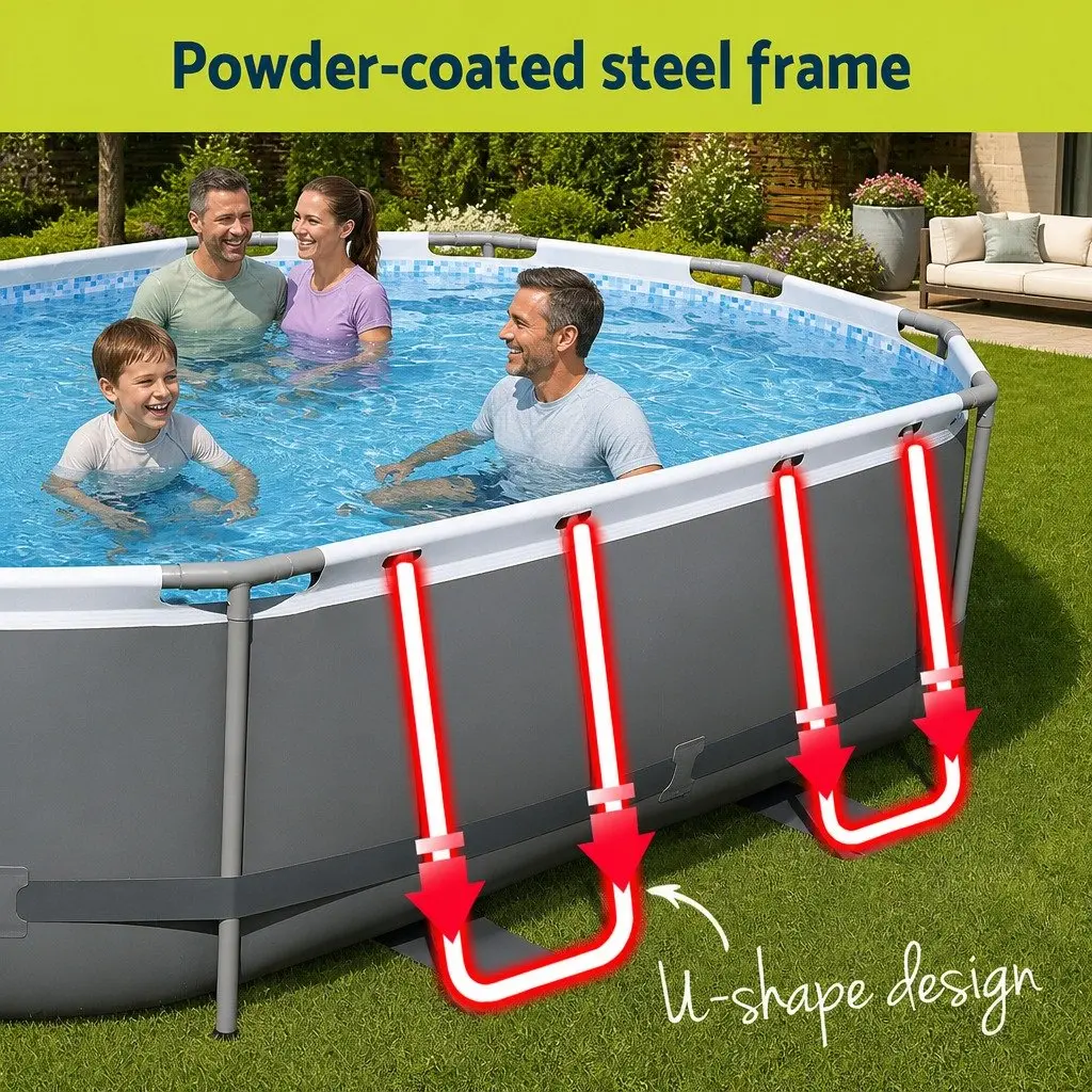 Steel Frame Swimming Pool Rust Resistant 488x305x107cm Grey