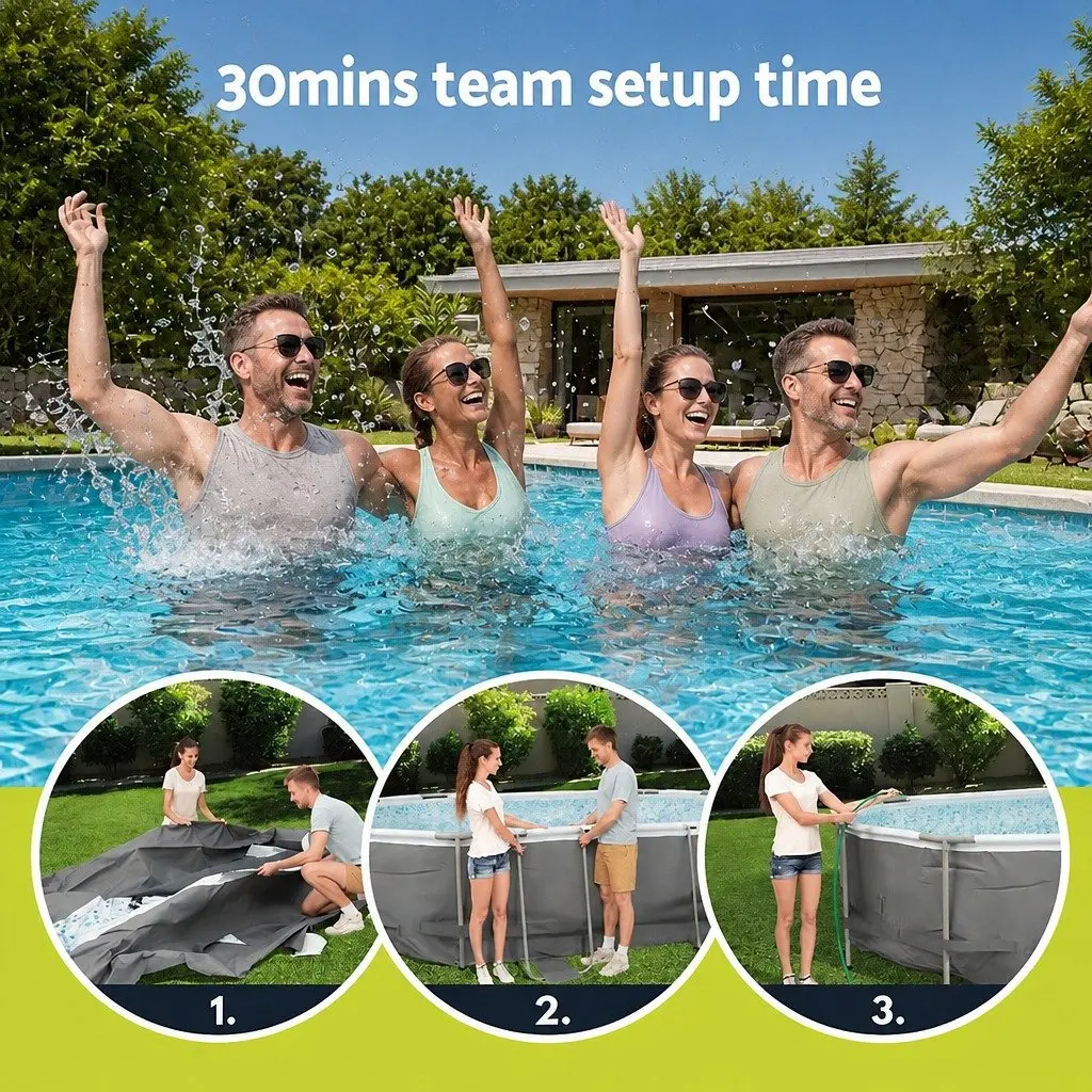 Steel Frame Swimming Pool Rust Resistant 488x305x107cm Grey