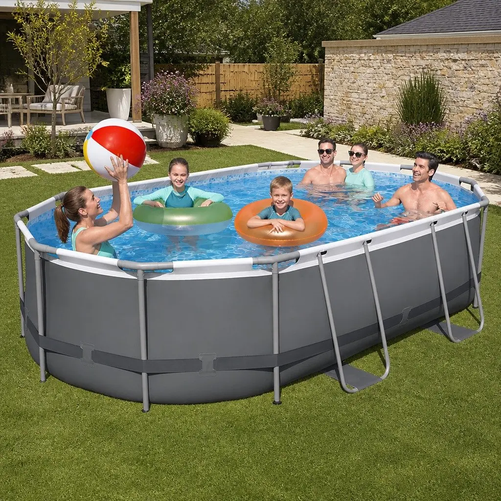 Steel Frame Swimming Pool Rust Resistant 488x305x107cm Grey