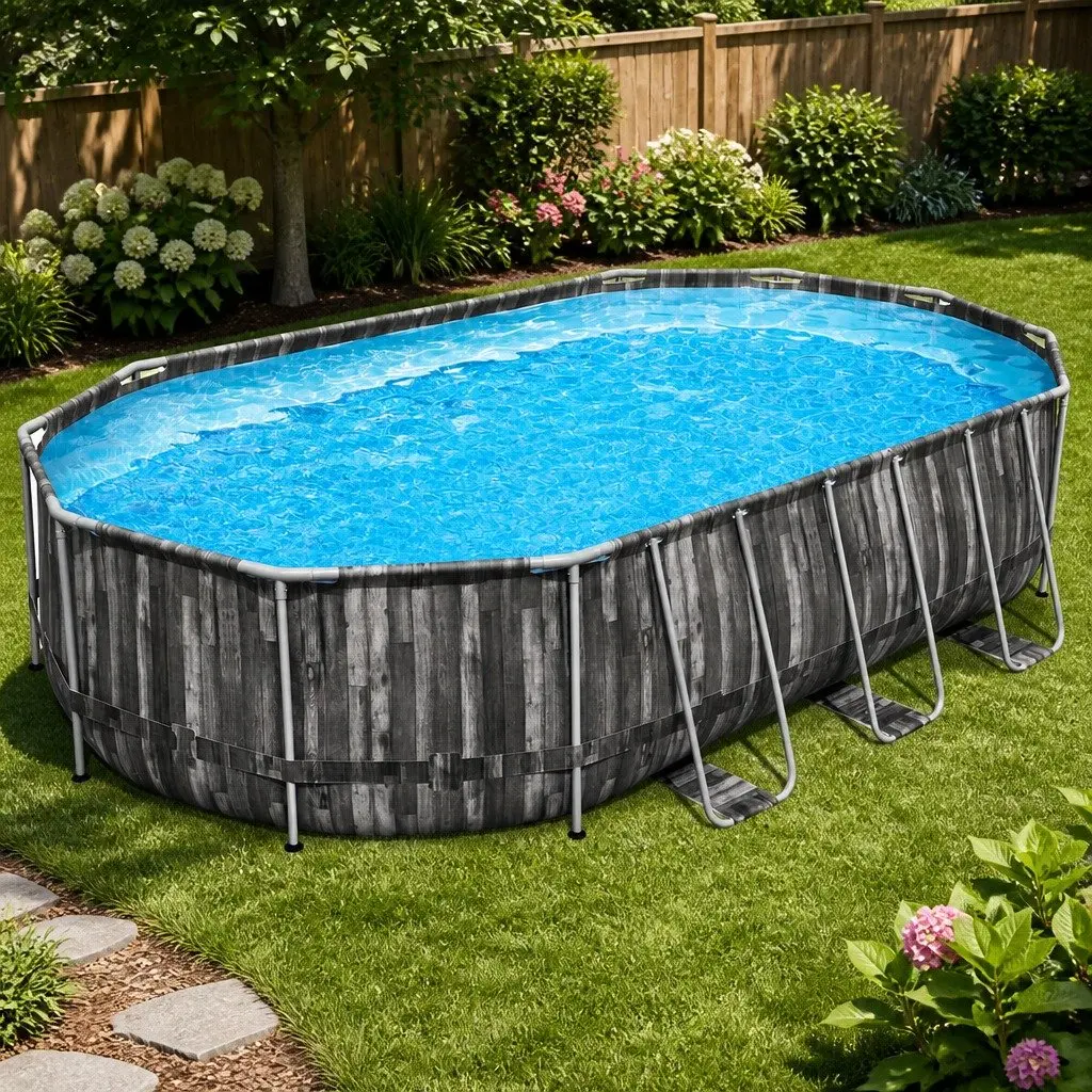 Steel Frame Swimming Pool 6.1x3.66m w/ 1500GPH Filter Pump Ladder Cover Grey