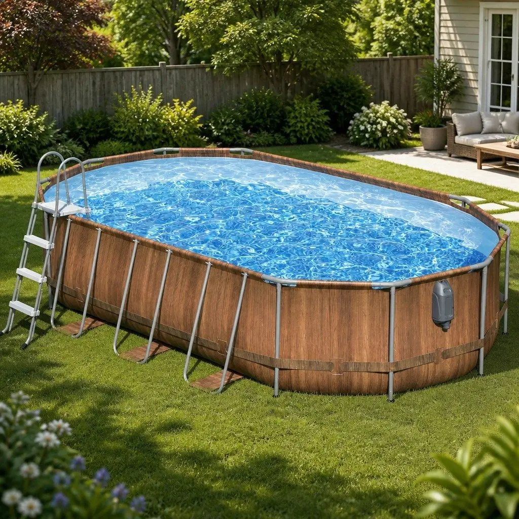 Steel Frame Swimming Pool 6.1 x 3.66m Luxury Spa Massage Jets LED Lighting Kit