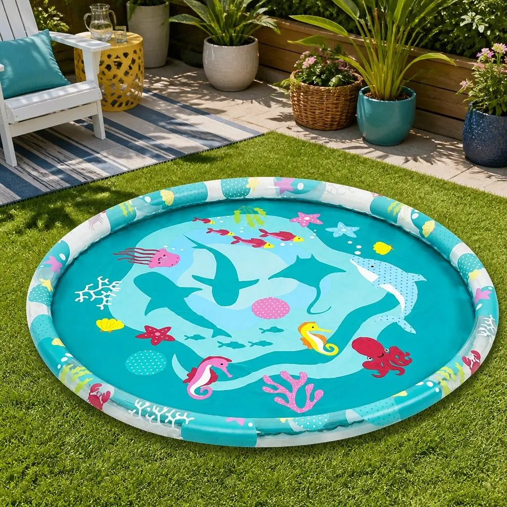 Inflatable Splash Pad Round Water Sprinkler Toy 165cm Multicolour PVC