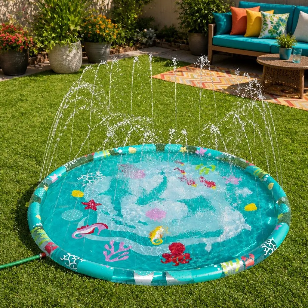 Inflatable Splash Pad Round Water Sprinkler Toy 165cm Multicolour PVC