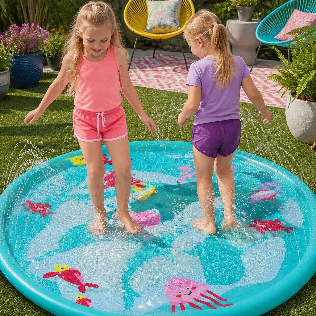 Inflatable Splash Pad Round Water Sprinkler Toy 165cm Multicolour PVC