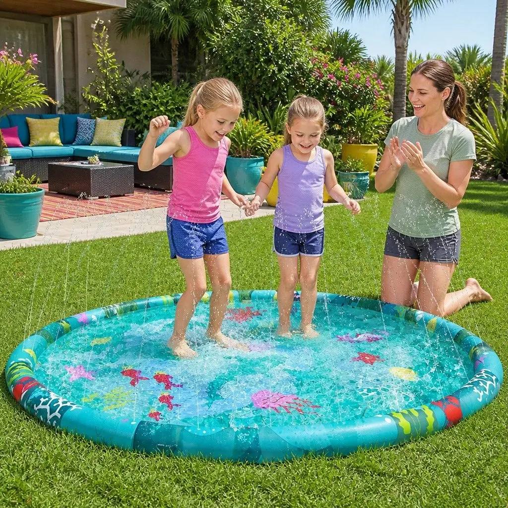 Inflatable Splash Pad Round Water Sprinkler Toy 165cm Multicolour PVC