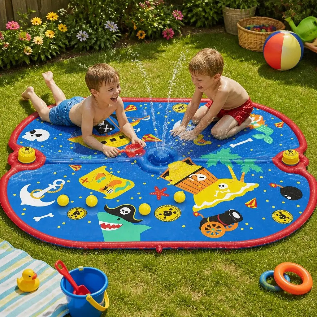 Kids Splash Pad Pool Water Sprinkler Spray Play Mat Outdoor Fountain Toy 170cm