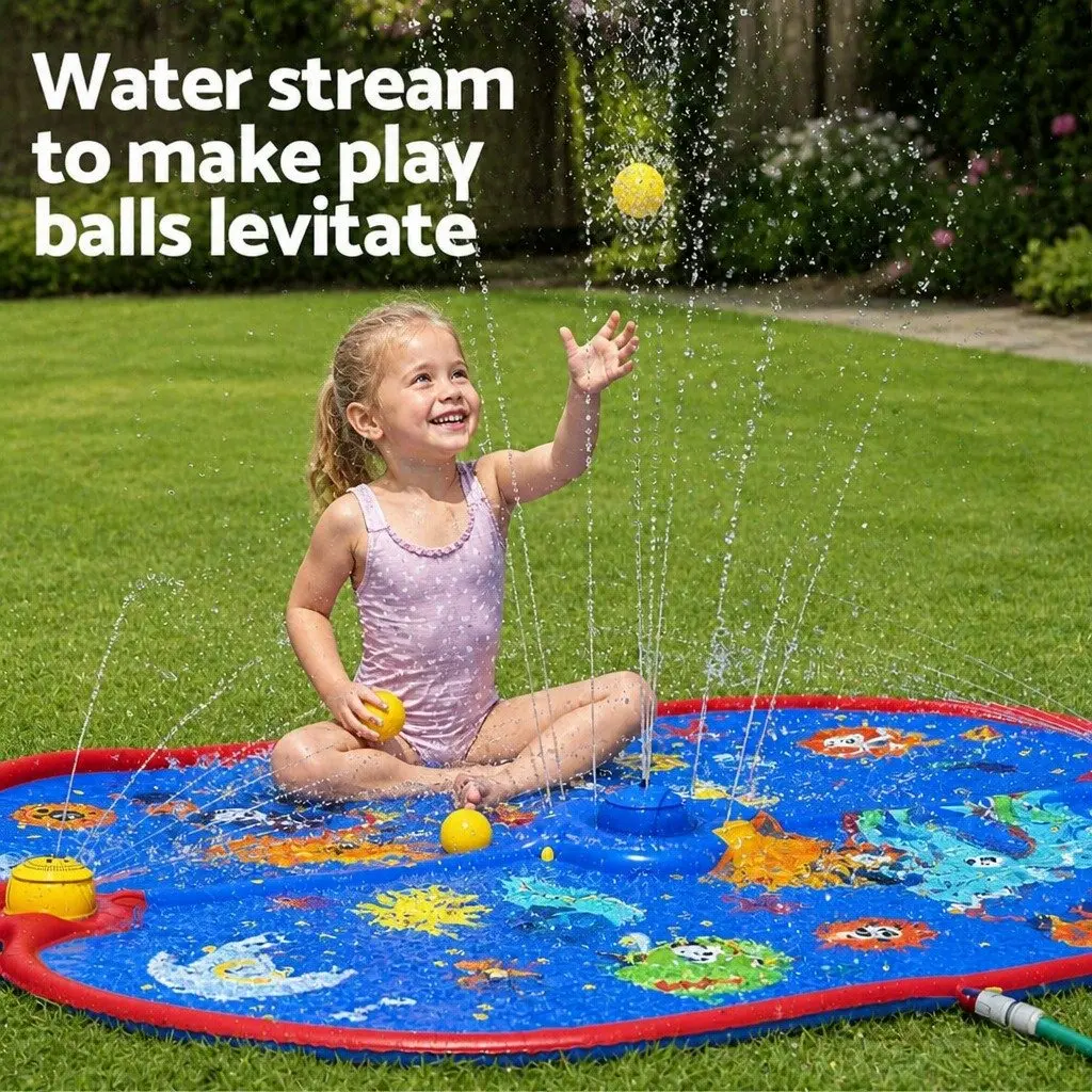 Kids Splash Pad Pool Water Sprinkler Spray Play Mat Outdoor Fountain Toy 170cm