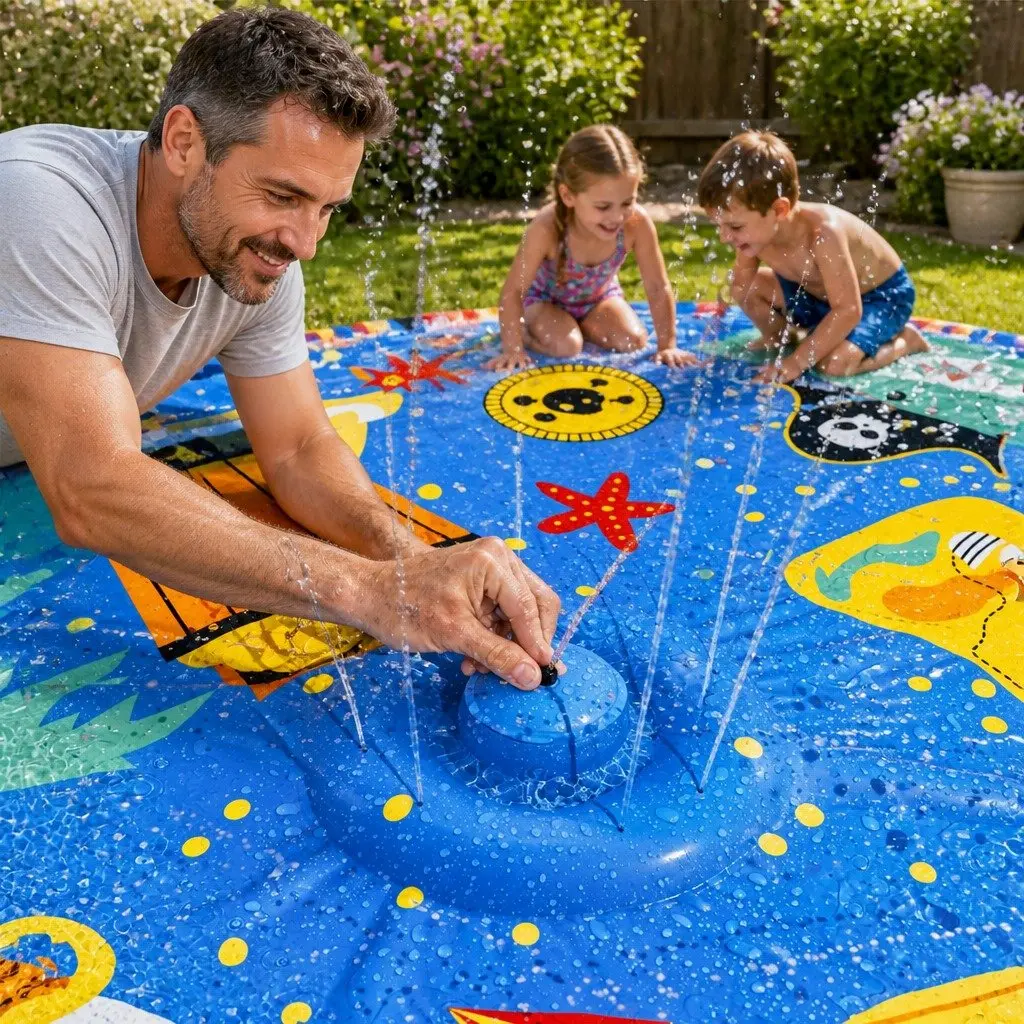 Kids Splash Pad Pool Water Sprinkler Spray Play Mat Outdoor Fountain Toy 170cm