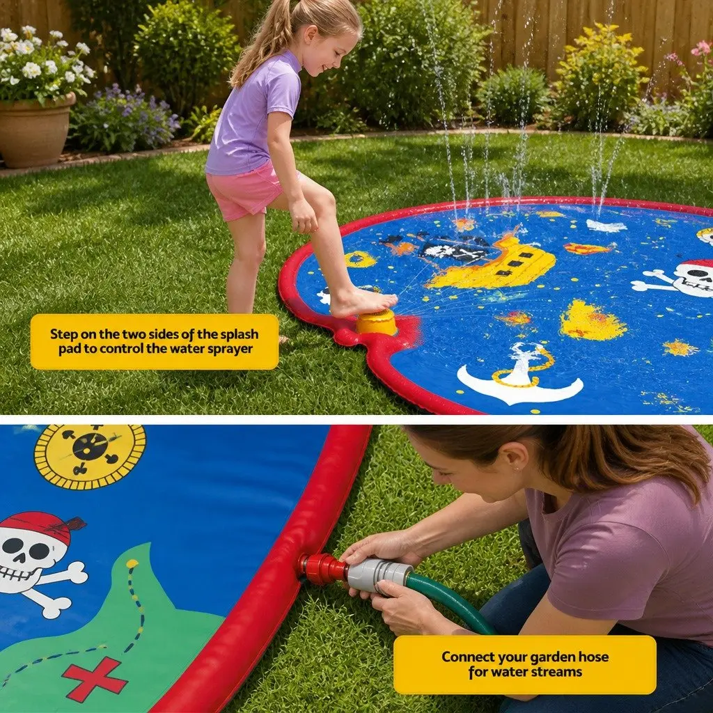 Kids Splash Pad Pool Water Sprinkler Spray Play Mat Outdoor Fountain Toy 170cm