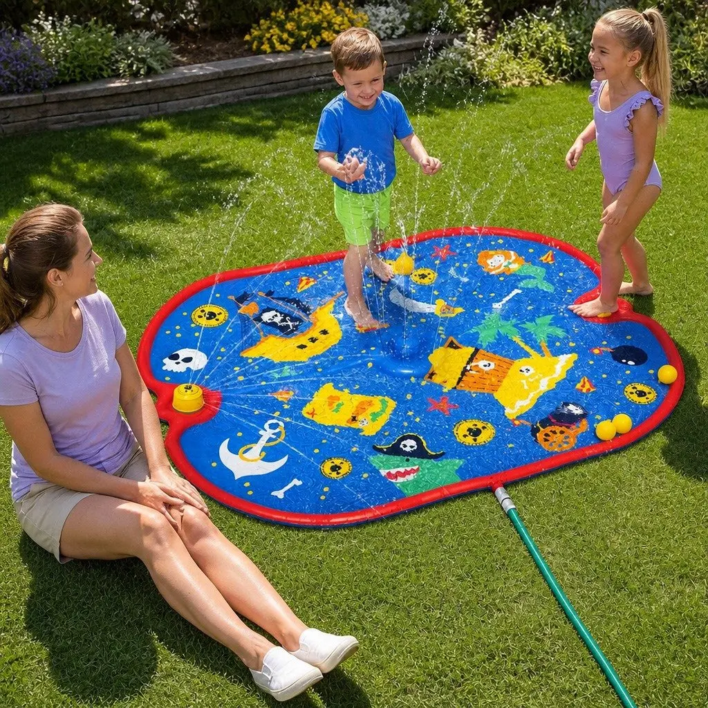 Kids Splash Pad Pool Water Sprinkler Spray Play Mat Outdoor Fountain Toy 170cm