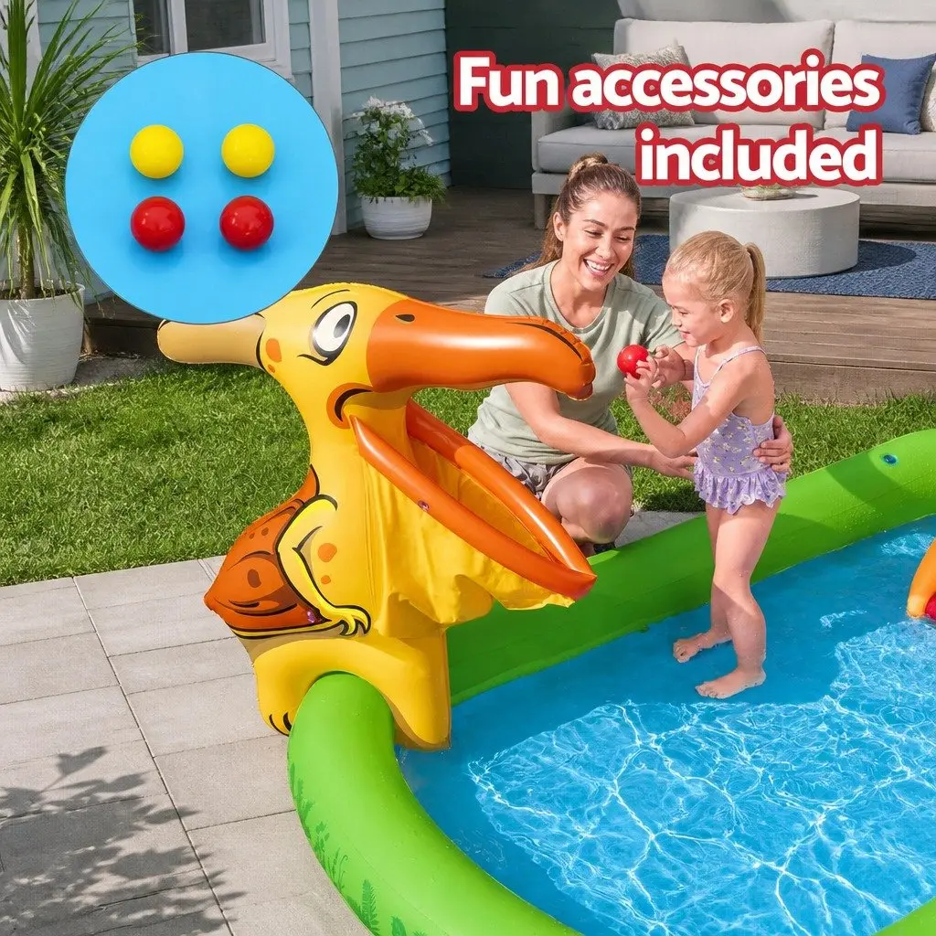 Kids Inflatable Dinosaur Play Pool with Slide Ring Toss Ball Game 242x140cm