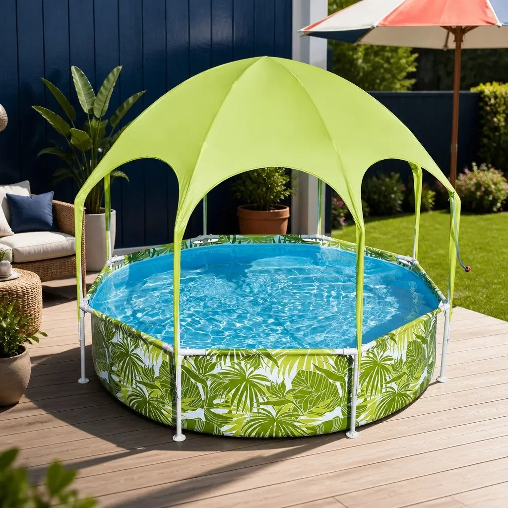 Above Ground Swimming Pool 244x51cm Steel Frame Kids Backyard Canopy Shade 1688L