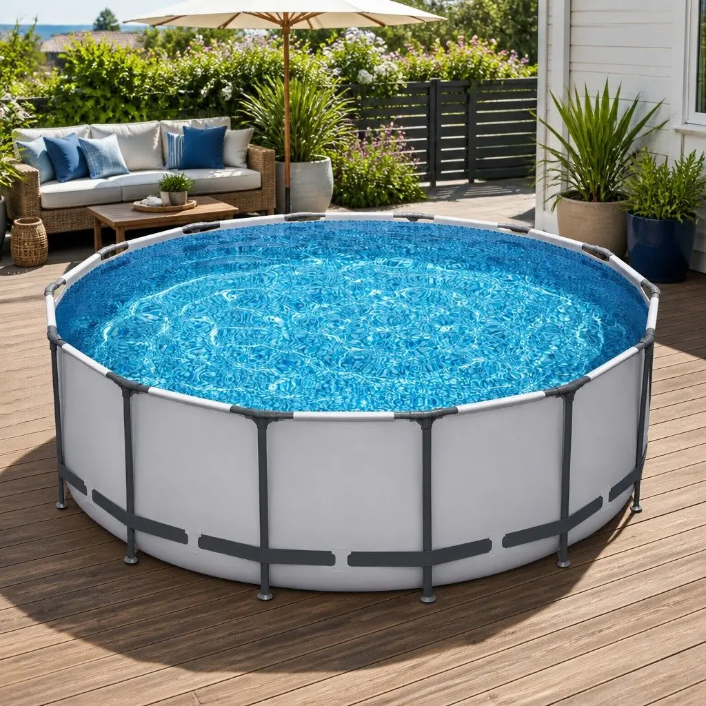 Round Above Ground Swimming Pool 427x427x122cm Steel Frame Filter Pump Ladder