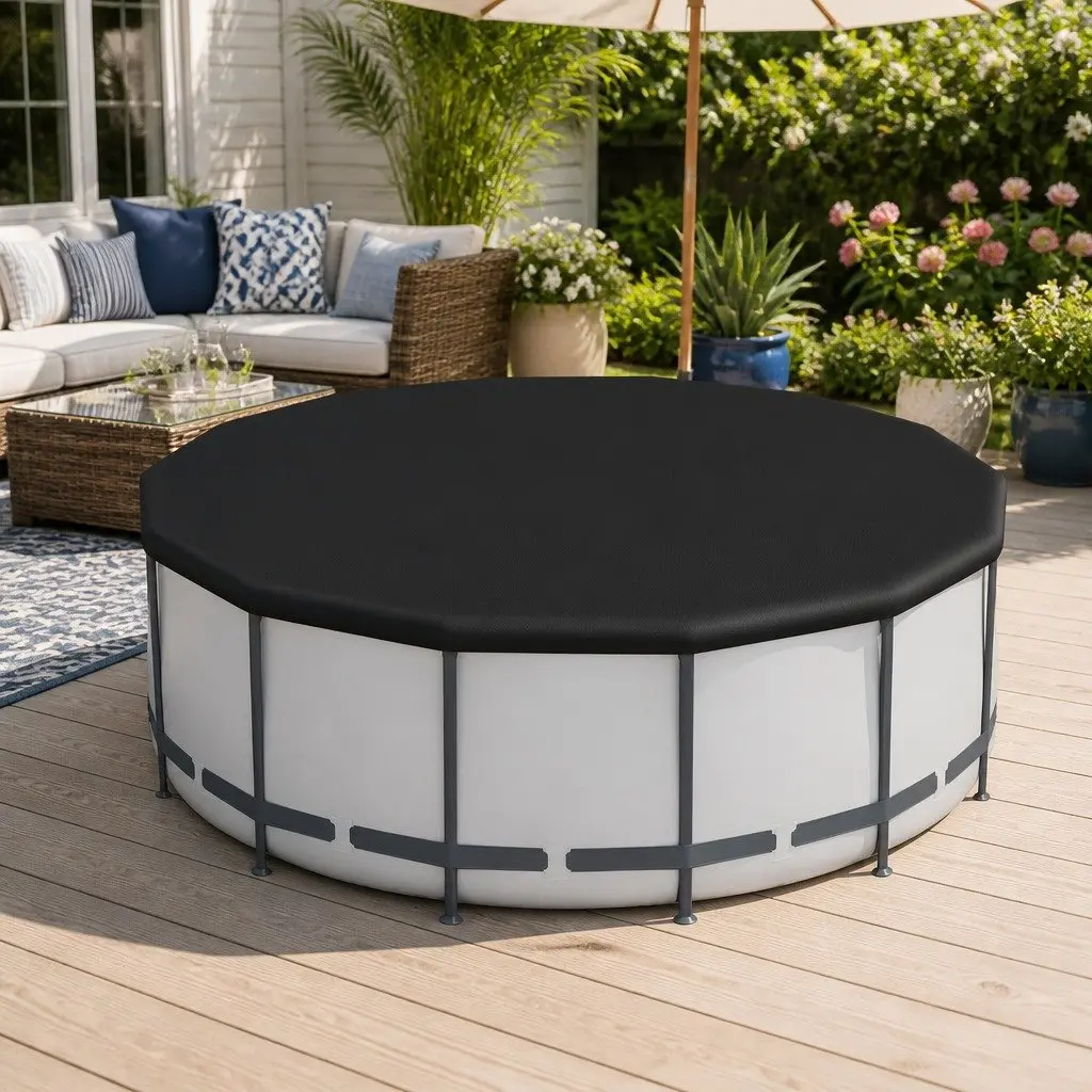 Round Above Ground Swimming Pool Steel Frame 427x427x122cm White PVC and Polyester with Filter Pump and Ladder