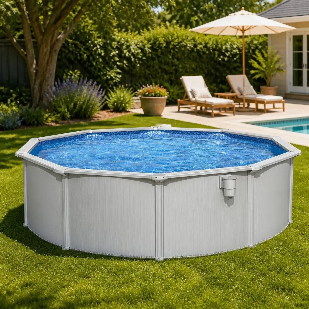 Steel Frame Round Swimming Pool 457cm Large Above Ground Family Backyard w/