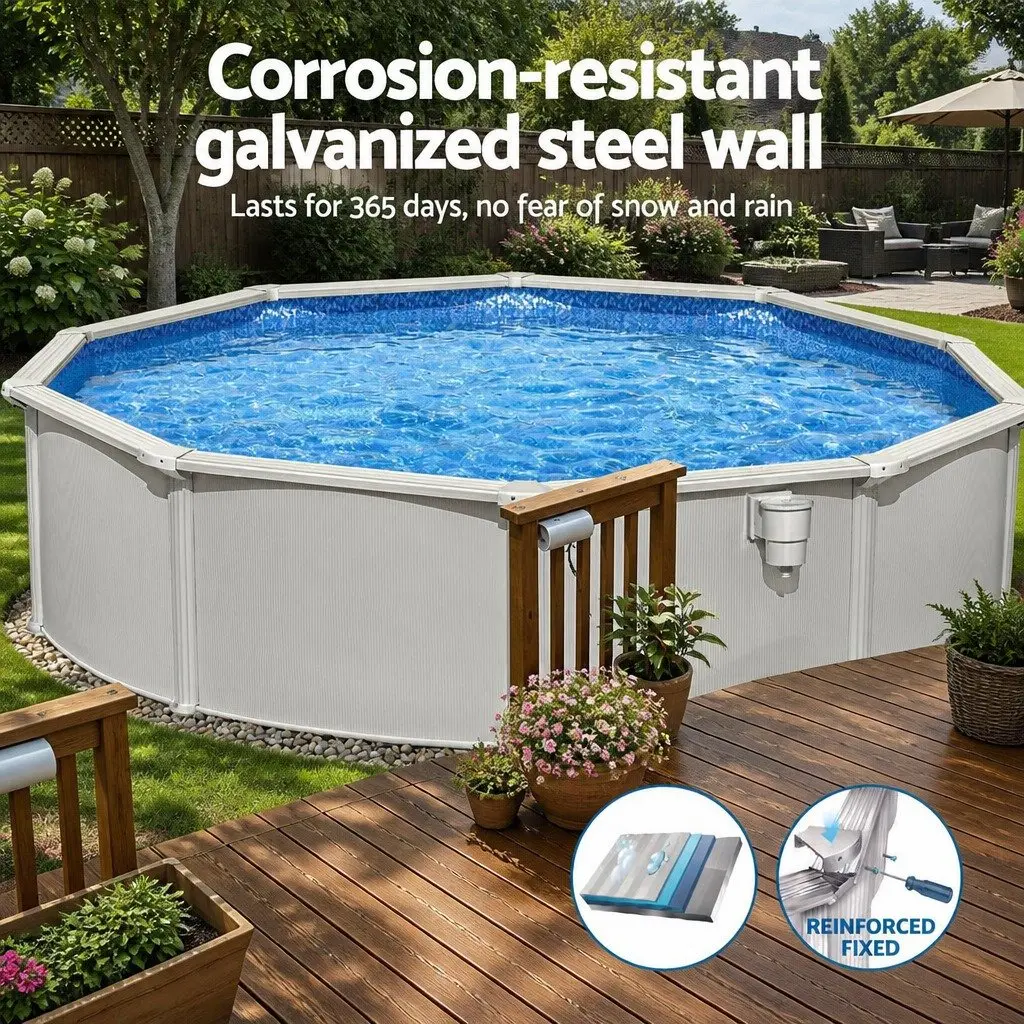 Steel Frame Swimming Pool Large Above Ground 457cm Grey