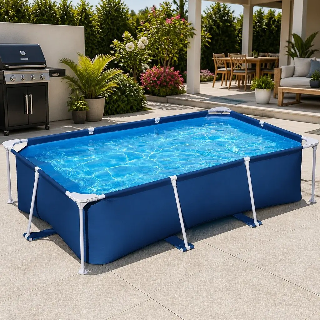 Above Ground Swimming Pool Steel Frame 259x170x61cm Blue Heavy-Duty PVC Polyester 2300L Capacity