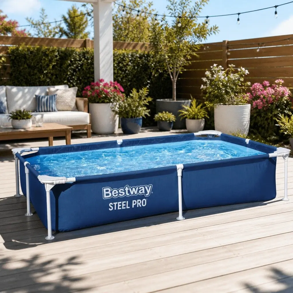 Above Ground Swimming Pool 221x150x43cm Steel Frame 1200L Capacity Family