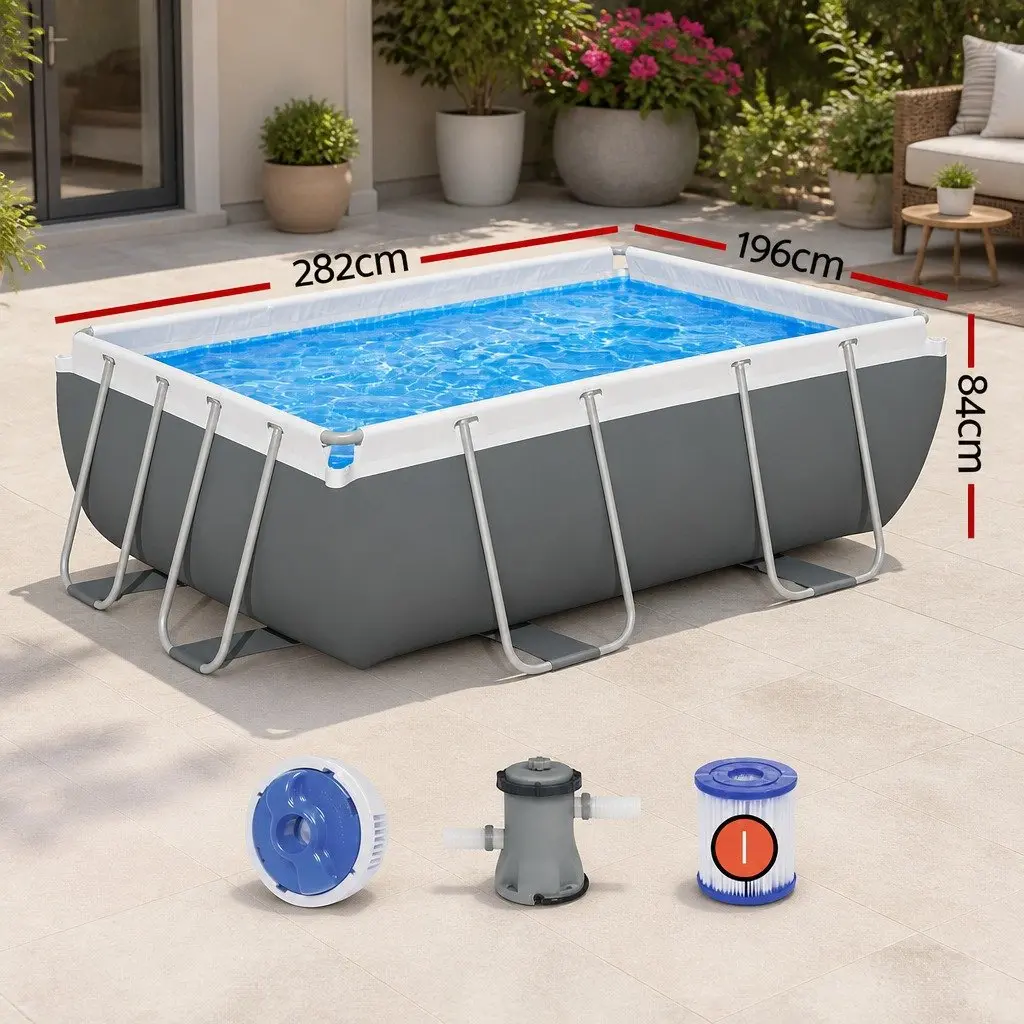 Above Ground Swimming Pool Steel Frame 282x196x84cm Multicolour