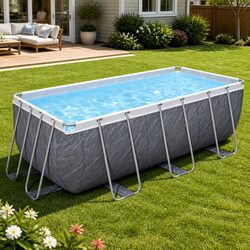 Steel Frame Above Ground Swimming Pool 412x201x122cm w/Filter Pump Ladder Set