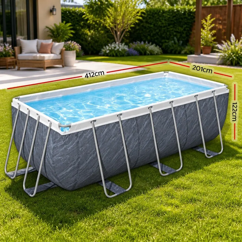 Steel Frame Above Ground Swimming Pool 412x201x122cm w/Filter Pump Ladder Set
