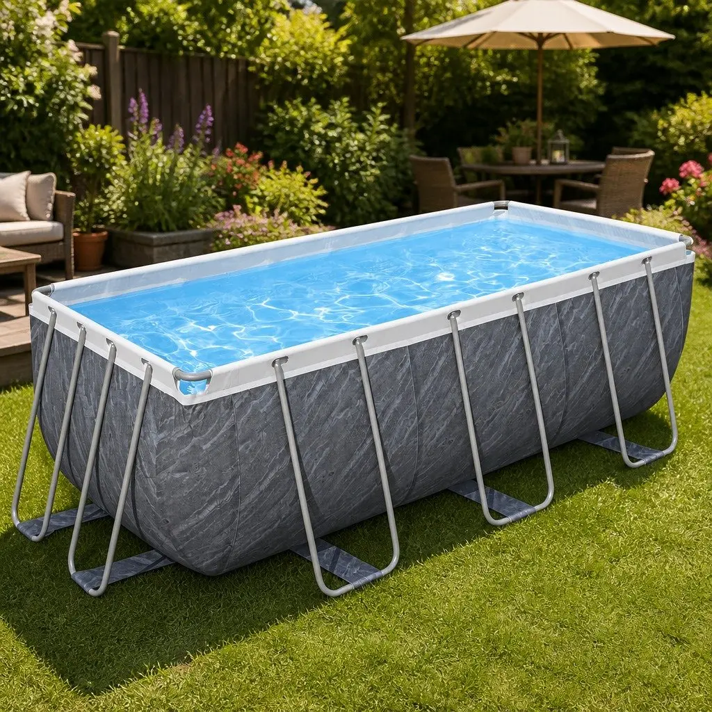 Steel Frame Above Ground Swimming Pool 412x201x122cm w/Filter Pump Ladder Set