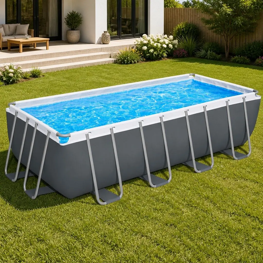 Above Ground Swimming Pool 488x244cm Steel Frame Filter Pump Ladder Cover Grey