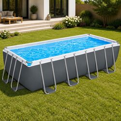 Above Ground Swimming Pool 488x244cm Steel Frame Filter Pump Ladder Cover Grey