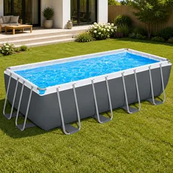 Above Ground Swimming Pool 488x244cm Steel Frame Filter Pump Ladder Cover Grey