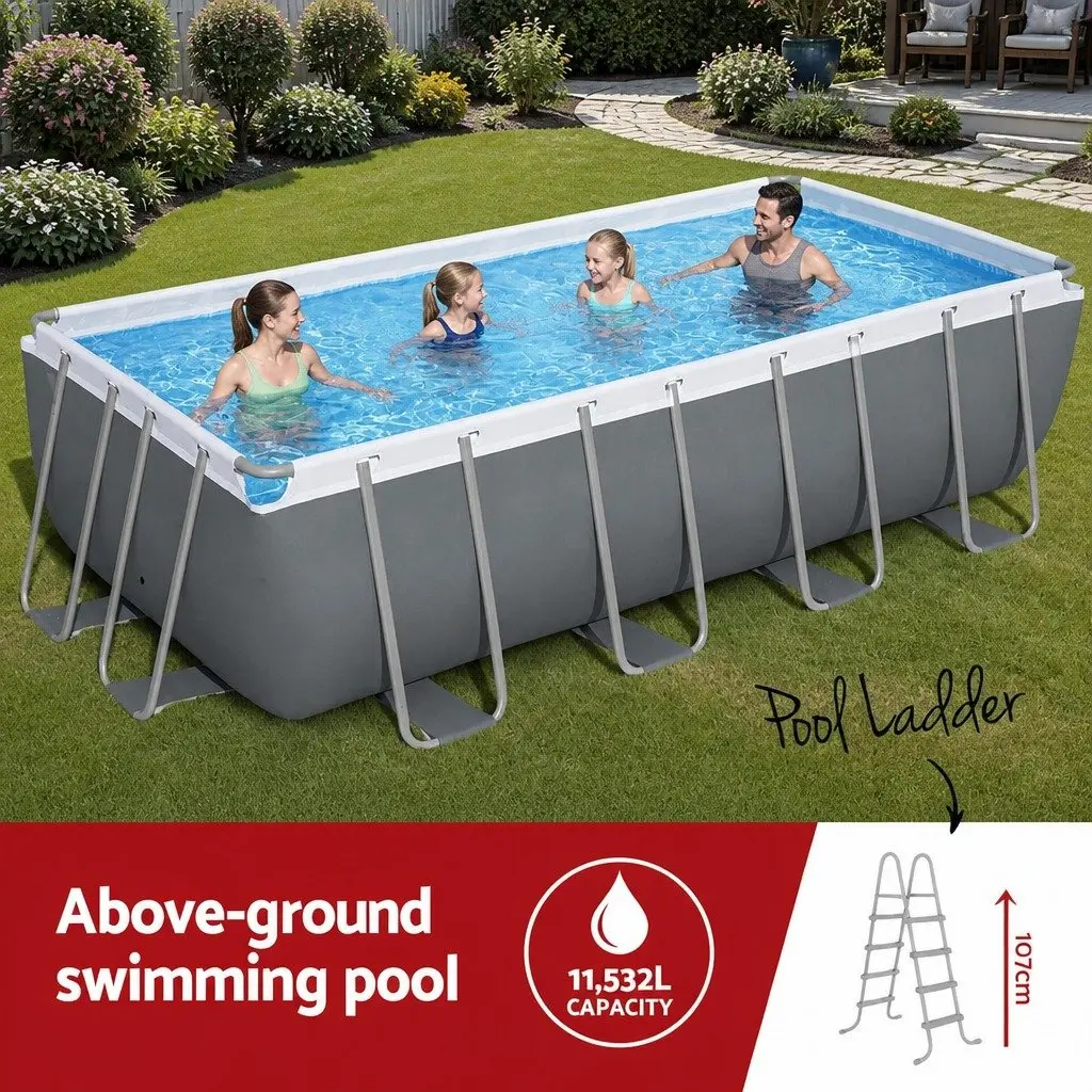 Above Ground Swimming Pool 488x244cm Steel Frame Filter Pump Ladder Cover Grey