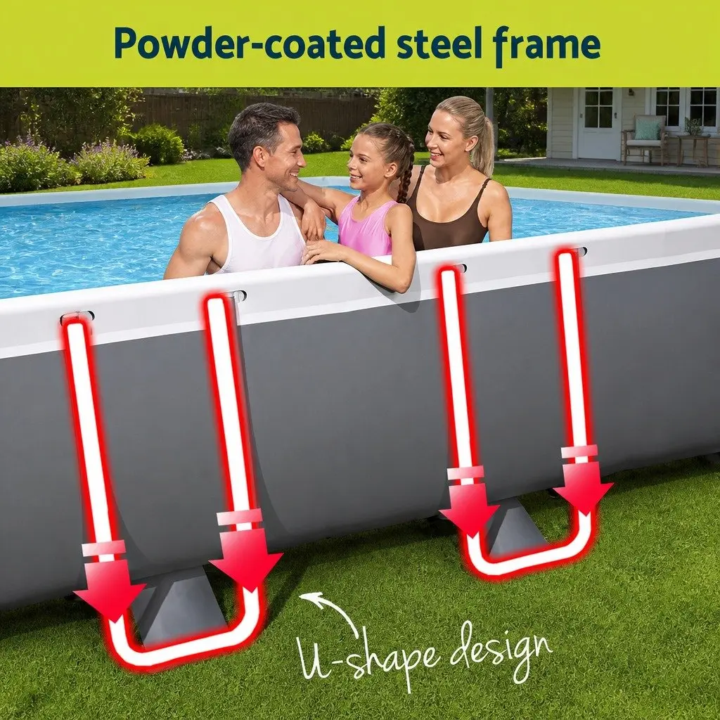 Above Ground Swimming Pool 488x244cm Steel Frame Filter Pump Ladder Cover Grey