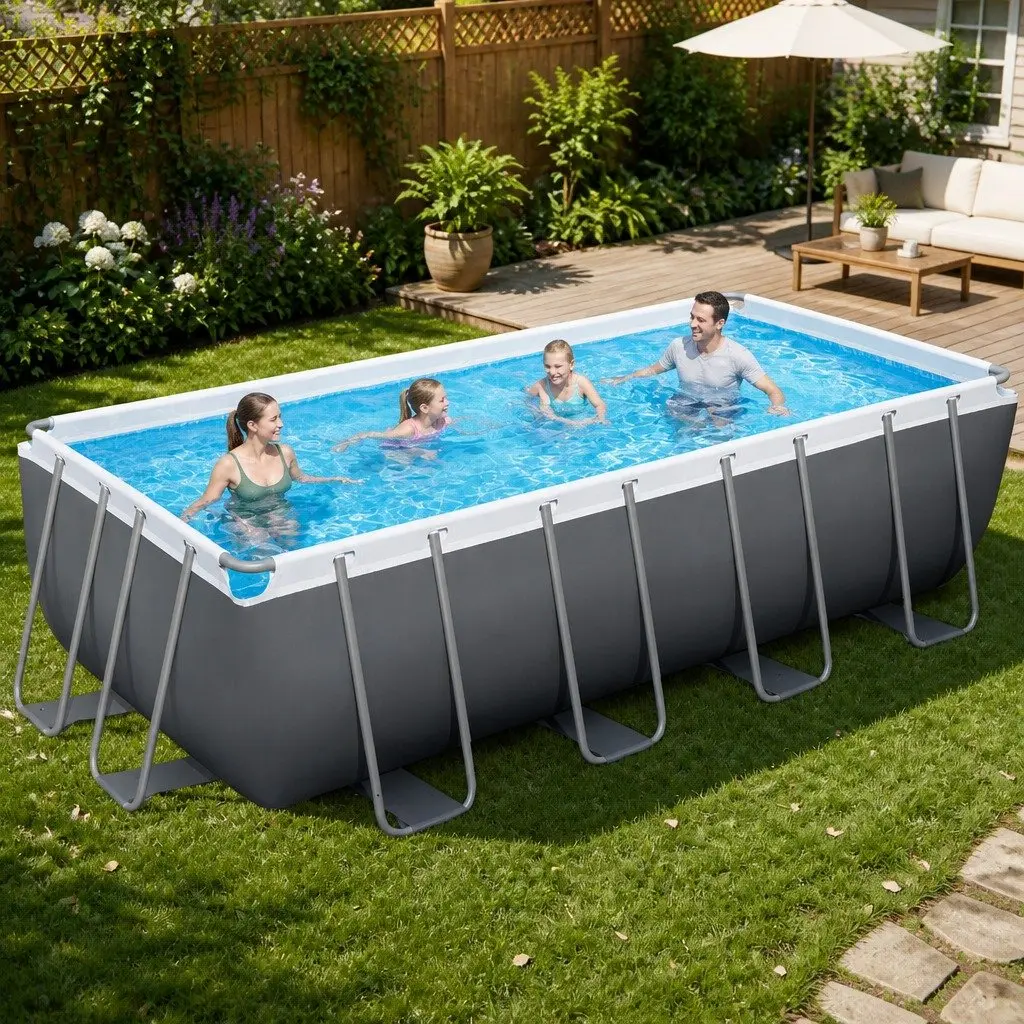 Above Ground Swimming Pool 488x244cm Steel Frame Filter Pump Ladder Cover Grey