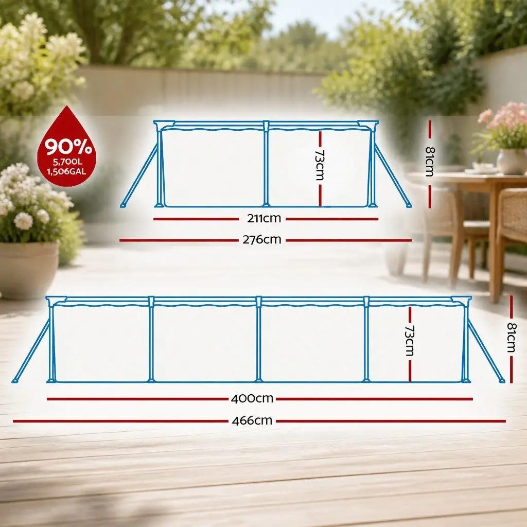 Above Ground Swimming Pool 400x211x81cm Steel Frame Filter Pump Family Backyard