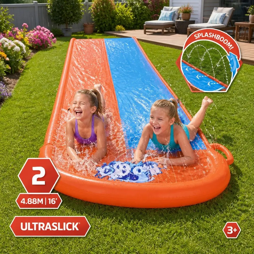 Inflatable Water Slide Dual Lanes 4.88m Orange Pre-tested Vinyl