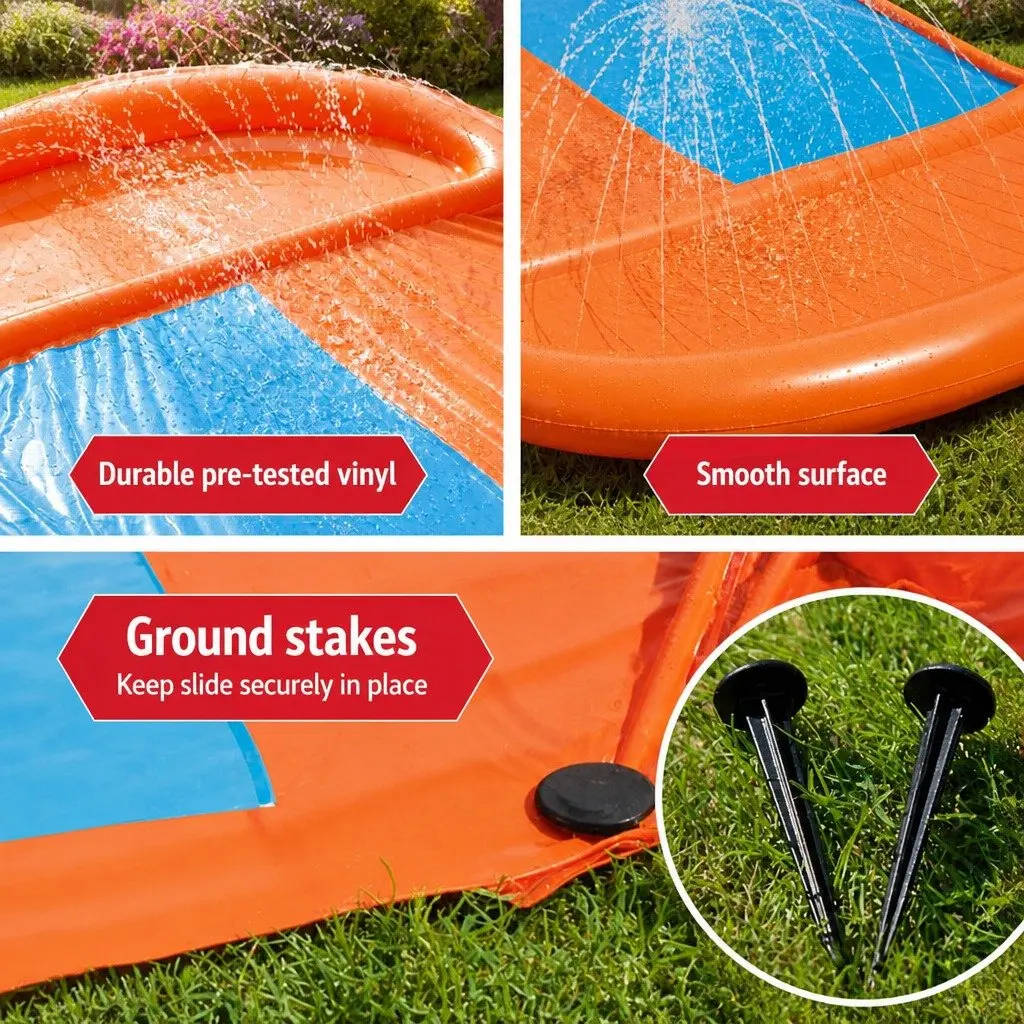 Inflatable Water Slide Dual Lanes 4.88m Orange Pre-tested Vinyl