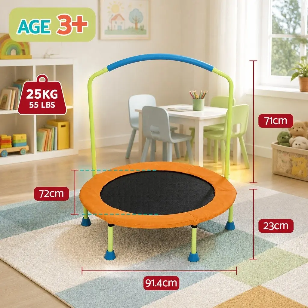Kids Trampoline 36 Inch Foldable Bouncer Steel Frame Orange