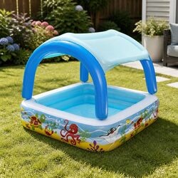Inflatable Shaded Play Pool with Sunshade Dual-Ring Backyard Water Fun Toddler