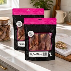 Pig Ears Dog Treats 10 Pack x 2 All-Natural Pork Chews High Protein Low Fat